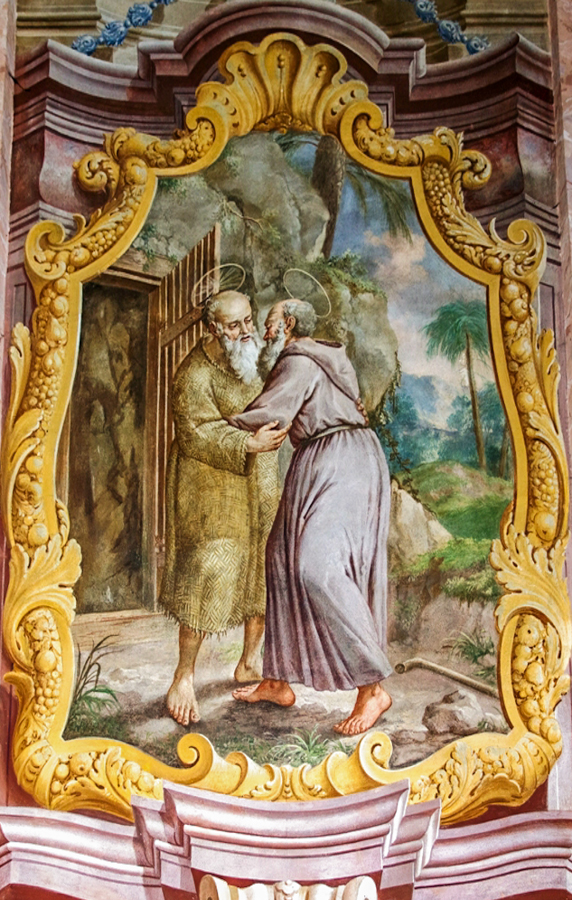 Ehem. Klosterkirche Maria Trost Begegnung der hl. Paulus und Antonius Wandfresko um 1750