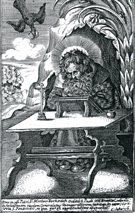 Der studierende hl. Paulus Kupferstich aus Benedict Leipolt Epitome S. Pauli 1689