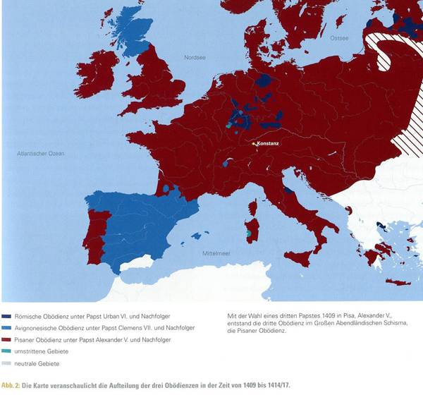 Karte der päpstlichen Obödienzen nach 1409.