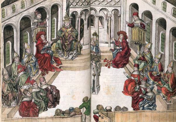 Sitzung einer Generalkongregation im Konstanzer Münster. Zeichnung in der Richental-Chronik.
