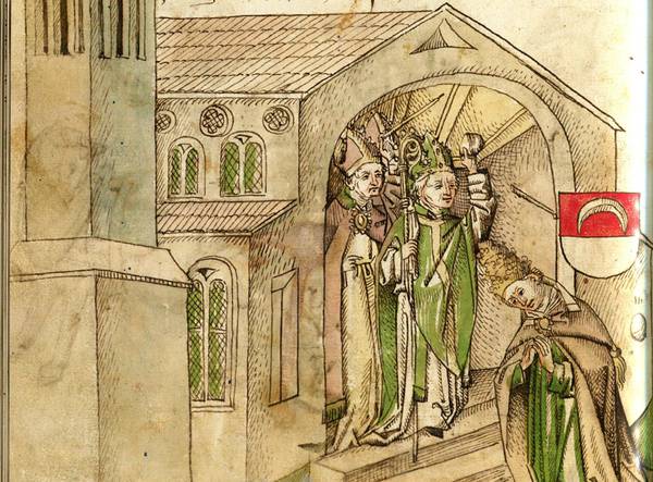 Absetzung von Papst Benedikt XIII. am 26. Juli 1417. Zeichnung in der Richental-Chronik.
