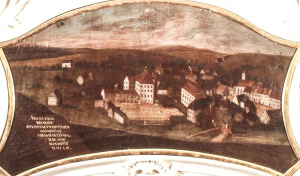 Ansicht von Bonndorf rechts das Paulinerkloster Supraporte Schloss Bonndorf 18. Jh.