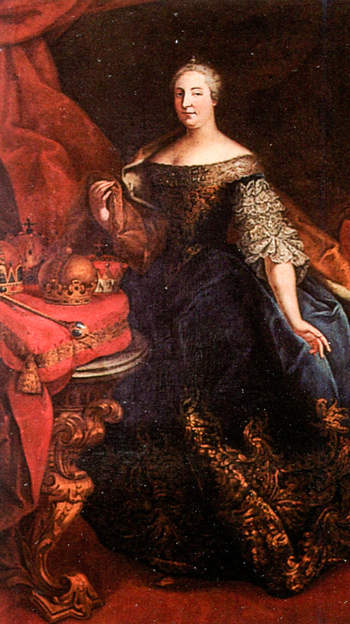 Kaiserin Maria Theresia, die sich persönlich intensiv mit dem Kauf der Grafschaft Tettnang befasst hat. Kopie eines Ölgemäldes von Martin van Meytens, um 1760. Neues Schloss Tettnang