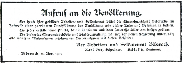 Aufruf Arbeiter- und Soldatenrat Biberach