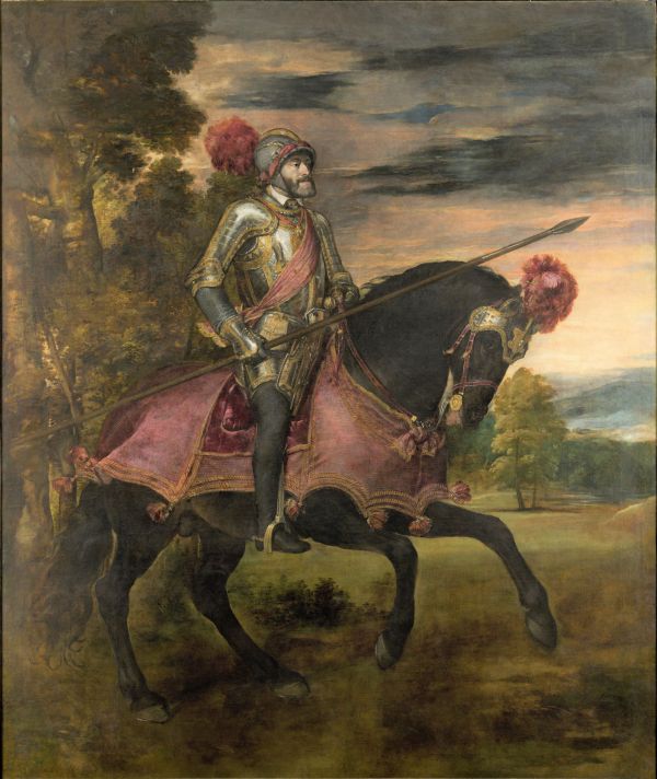 Kaiser Karl V. als Sieger in der Schlacht bei Mühlberg 1547. Gemälde von Tizian, 1548. Prado Madrid.