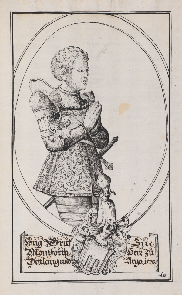 Graf Hugo XVI. von Montfort-Tettnang. Zeichnung, 17. Jahrhundert. Württembergische Landesbibliothek Stuttgart.